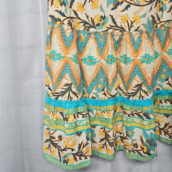 Jones Wear Blue Orange Floral Boho Peasant Skirt Hippie Festival Retro A-Line 16 - Picture 5 of 11